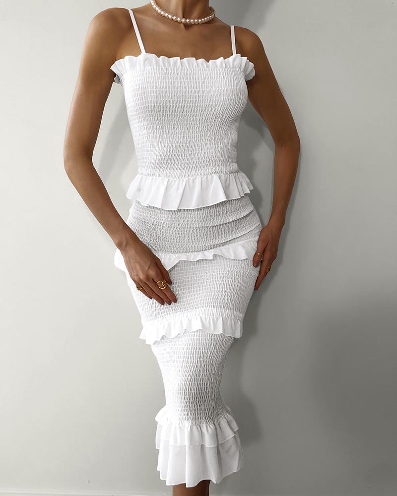 

Solid Tiered Bodyon Midi Dress, White