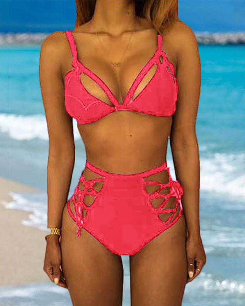 

Lace-Up High Waist Bikini Set, Pink