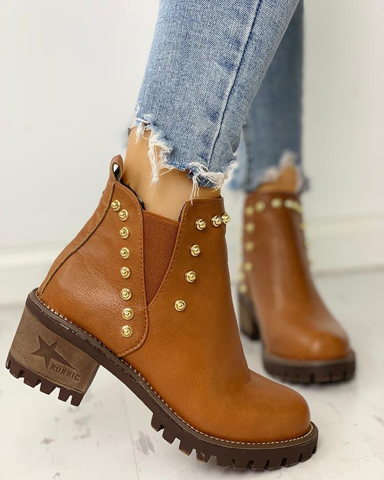 

Rivets Embellished Npn-Slip Chunky Boots