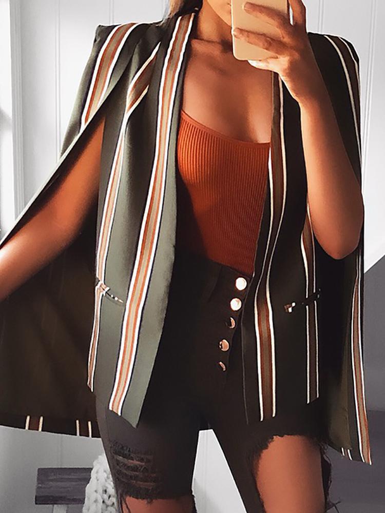 

Striped Cape Sleeve Blazer Coat