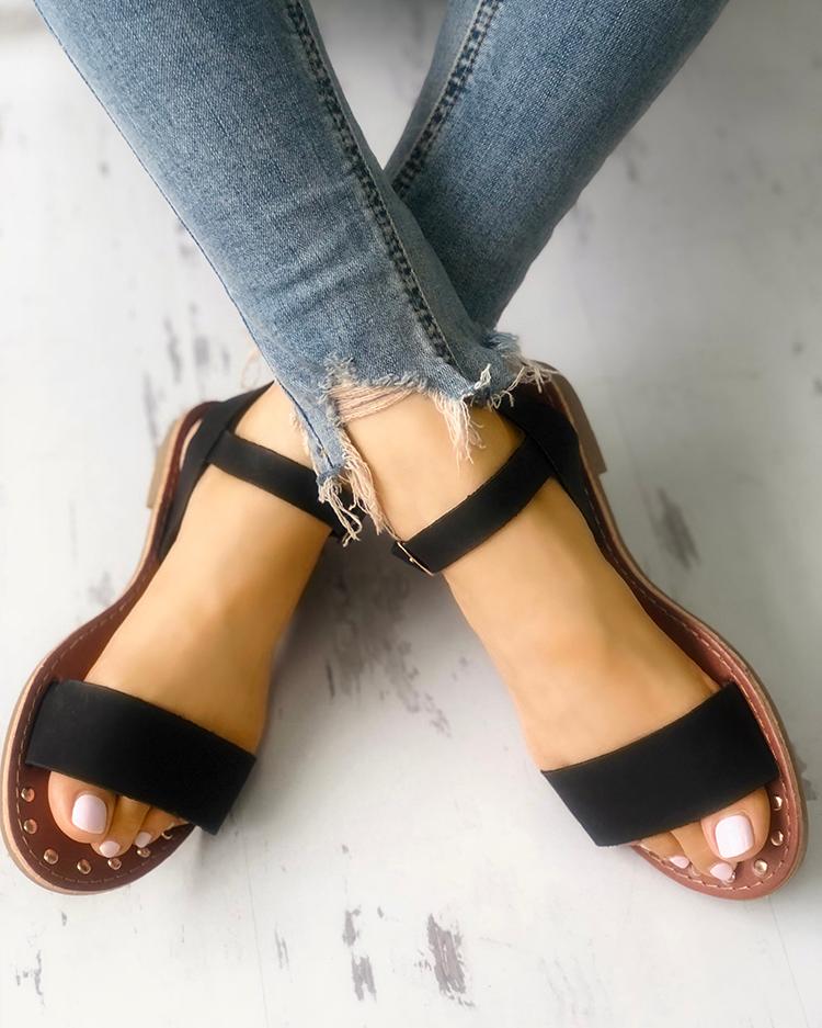 

Sling Back Ankle Strap Single Band Flat Sandal, Black