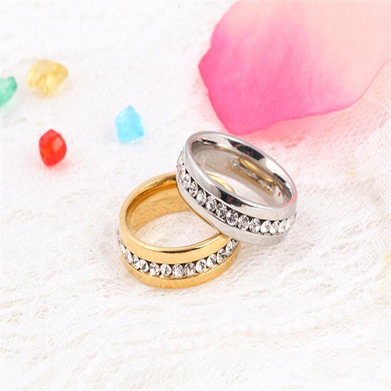 

2016 Classic Zircon Crystal Stainless Steel Rings Fashion Jewelry Engagement Wedding Gift finger Rings Eternity, Gold