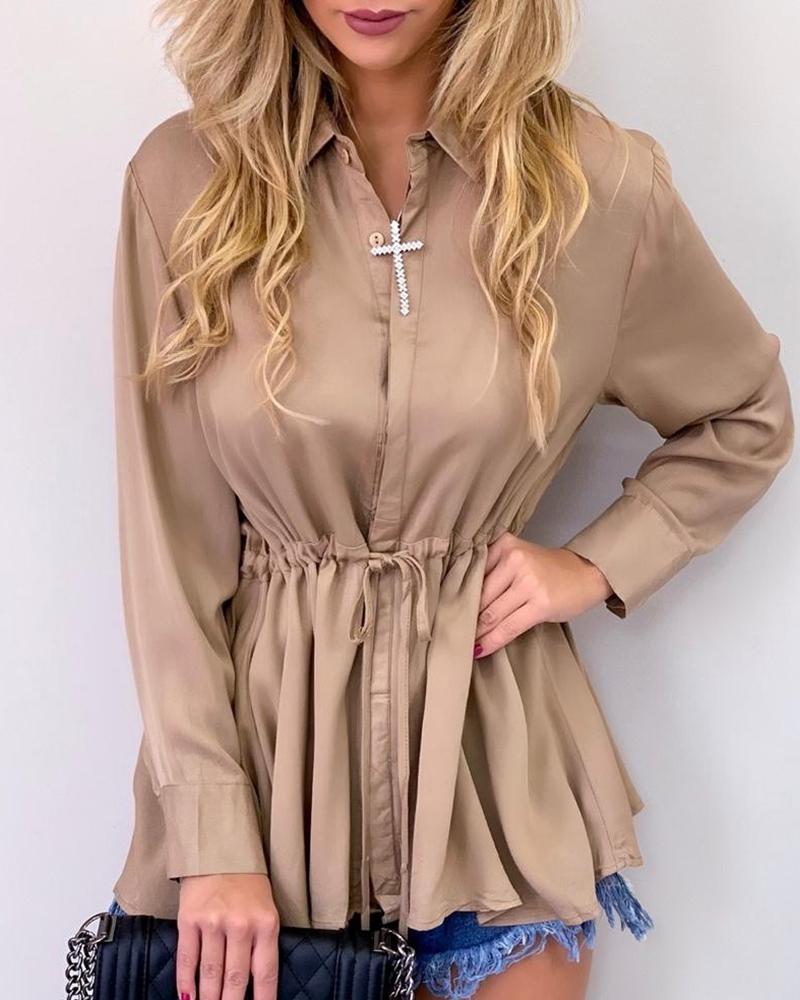 

Long Sleeve Drawstring Design Blouse, Khaki