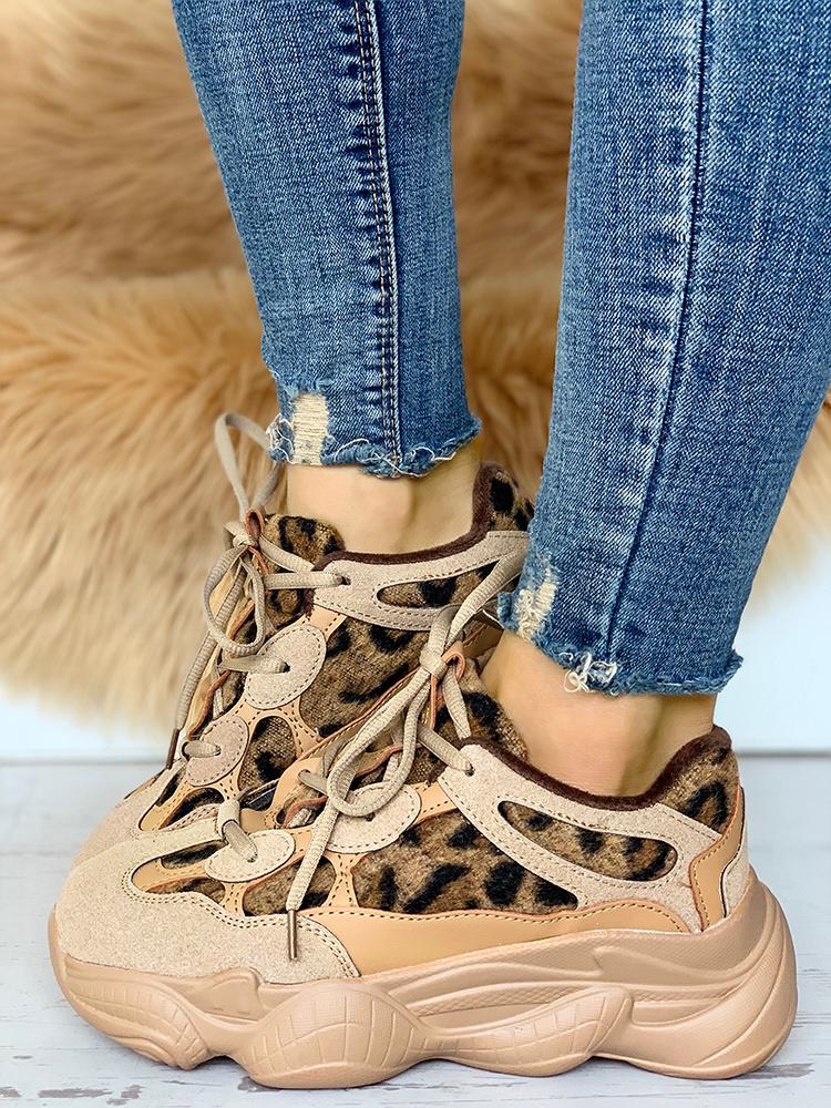 

Suede Leopard Insert Lace-Up Sneakers, Gray