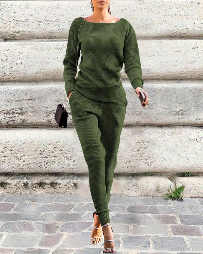 

Solid Long Sleeve Pocket Design Oversize Tracksuit, Army green