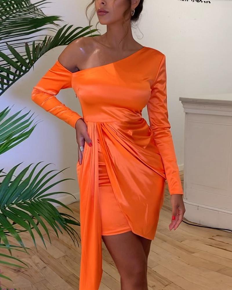

One Shoulder Ruched Party Dress, Orange