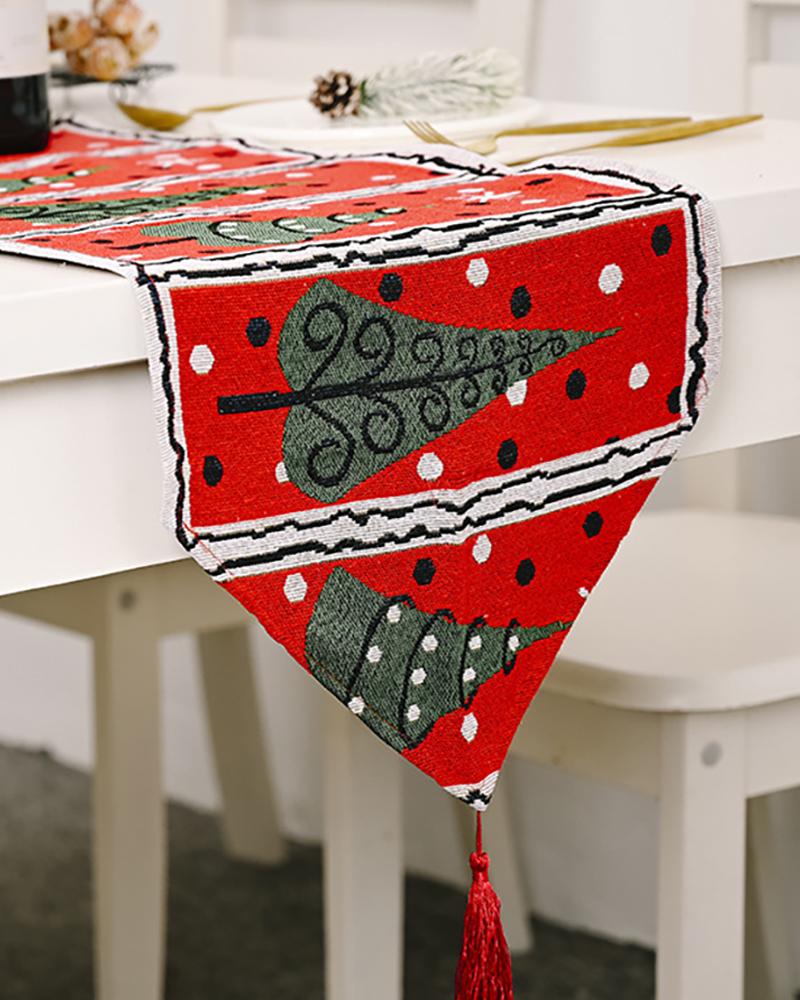 

Christmas Print Knit Tassel Design Table Runner, Style2
