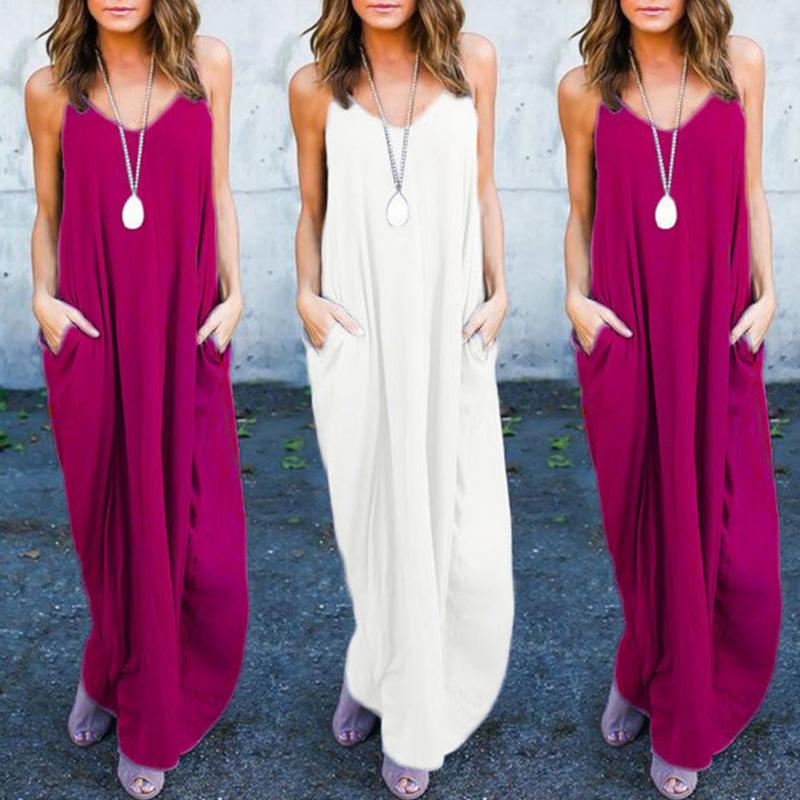 

Trendy Spaghetti Strap Baggy Casual Maxi Dress, Black