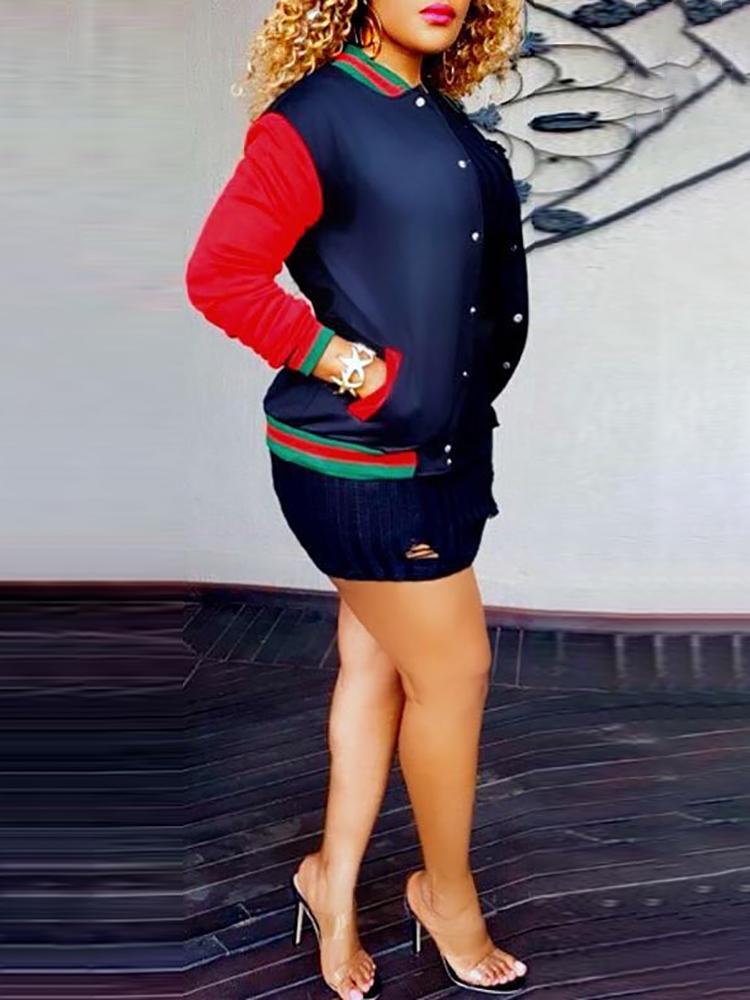 

Fashion Buttoned Front Baseball Jacket, Red