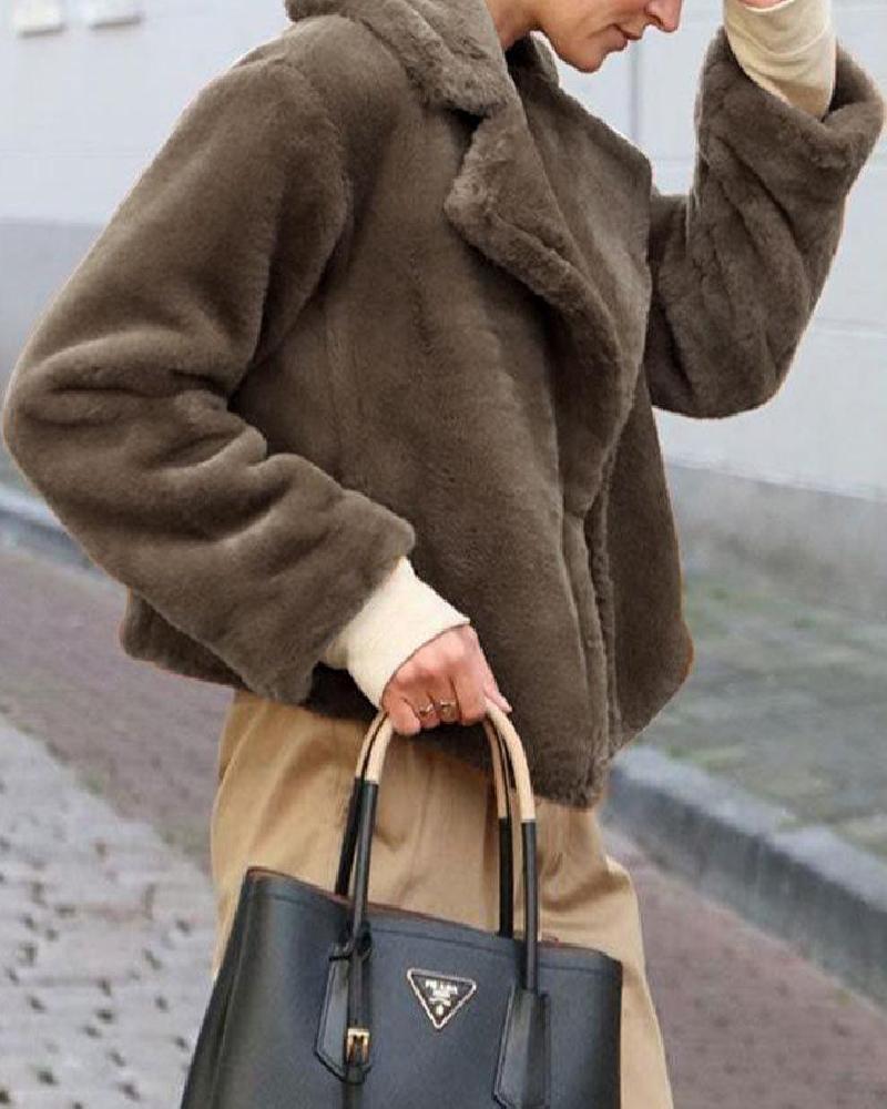 

Faux Shearling Fluffy Coat, Coffee