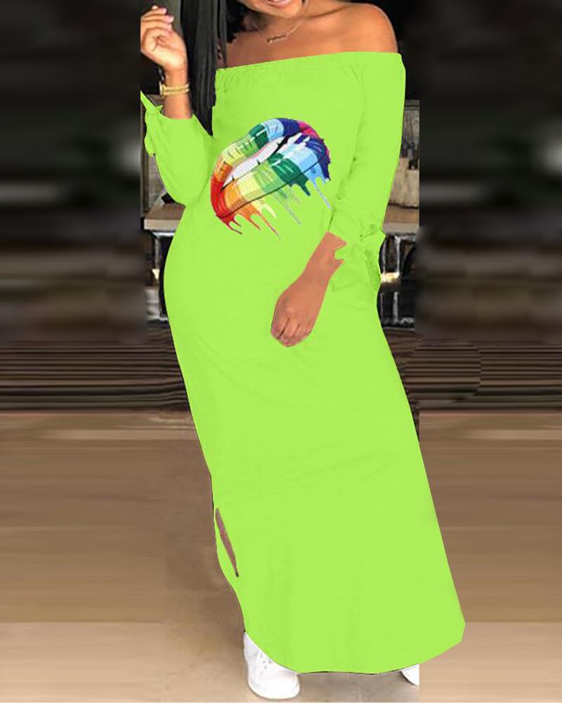 

Mouth Pattern Side Slit Casual Dress