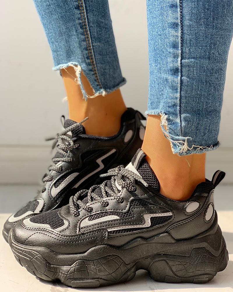 

Knitted Breathable Lace-Up Flat Sneakers, Black