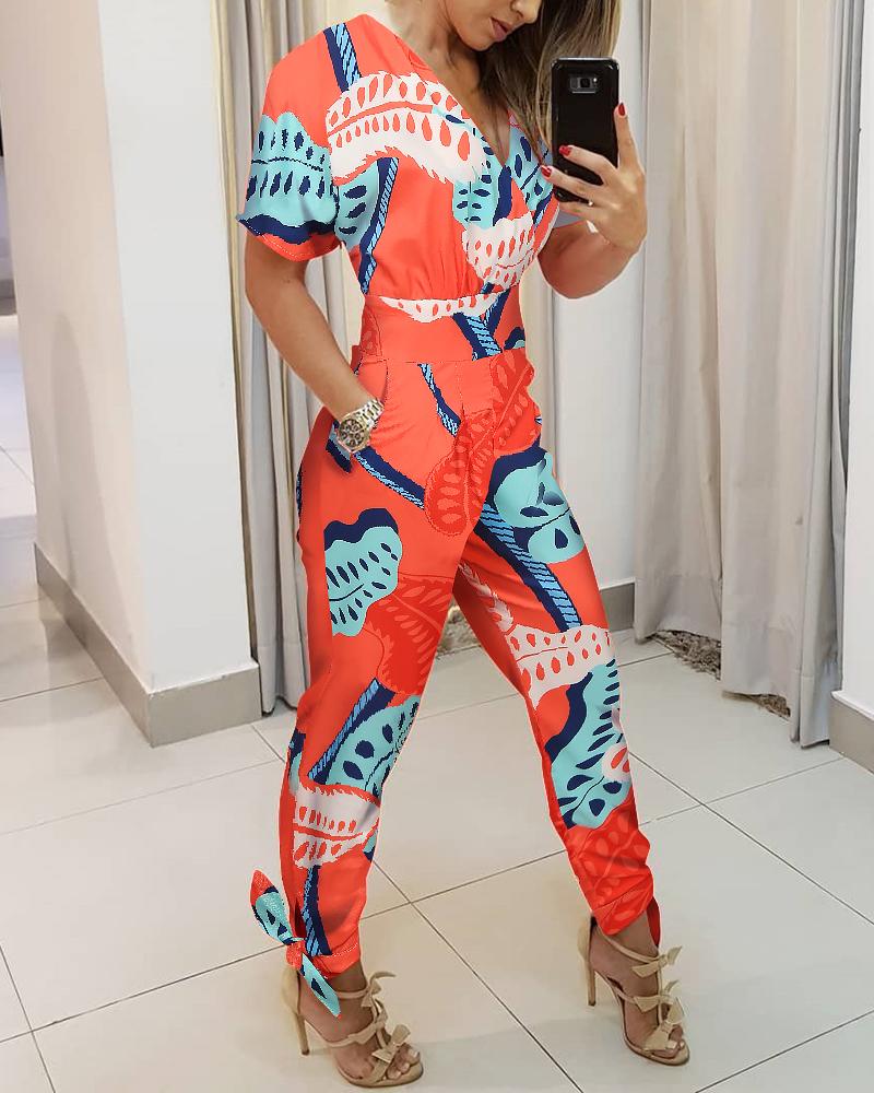 

Botanical Print Tied Detail Jumpsuit, Multicolor