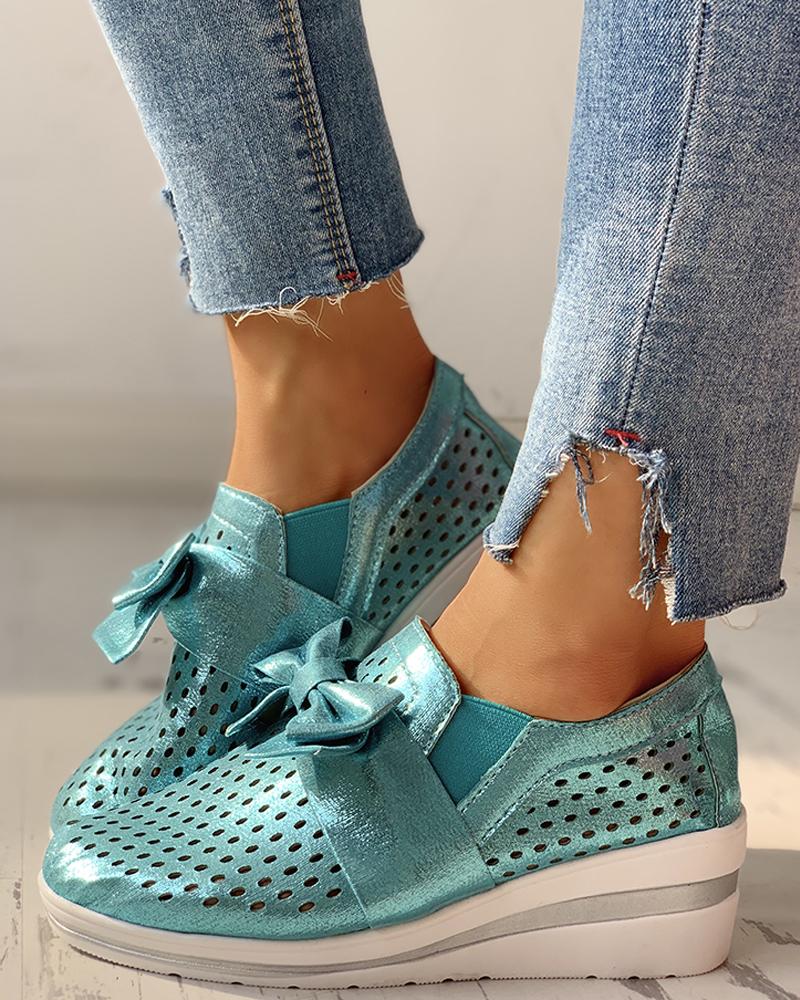 

Glitter Hollow Out Bowknot Sneakers, Blue