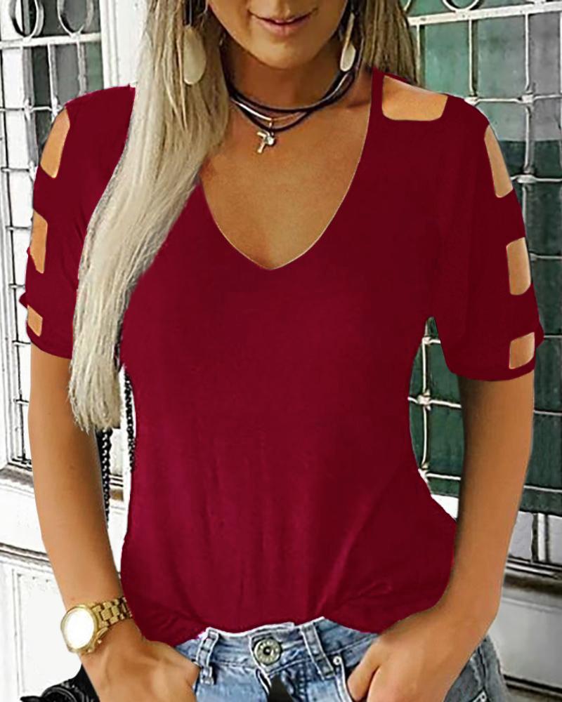 

Geo Cut Out Casual Top, Red