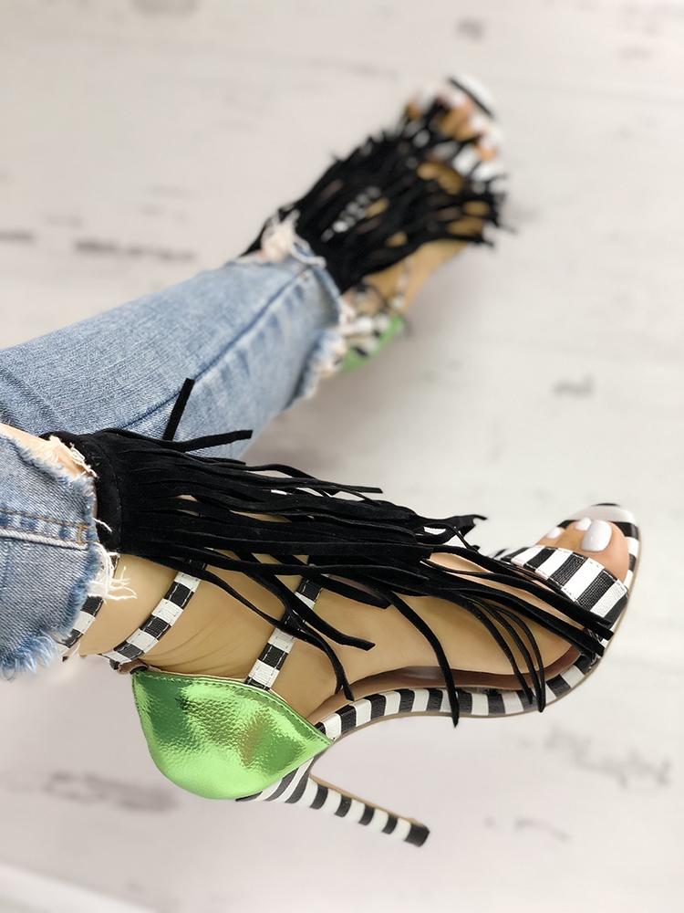 

Stripes Tassel Multi-Strap Thin Heeled Sandals