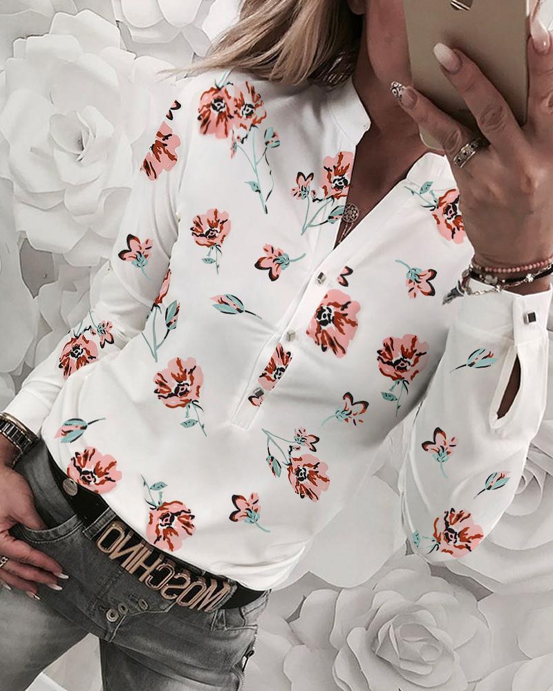 

Long Sleeve Floral Print Casual Shirt