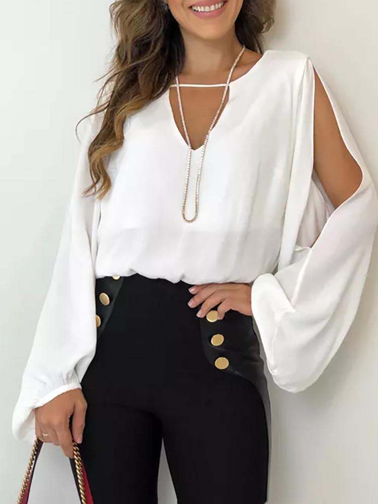 

Solid Slit Split Sleeve Cutout Back Blouse