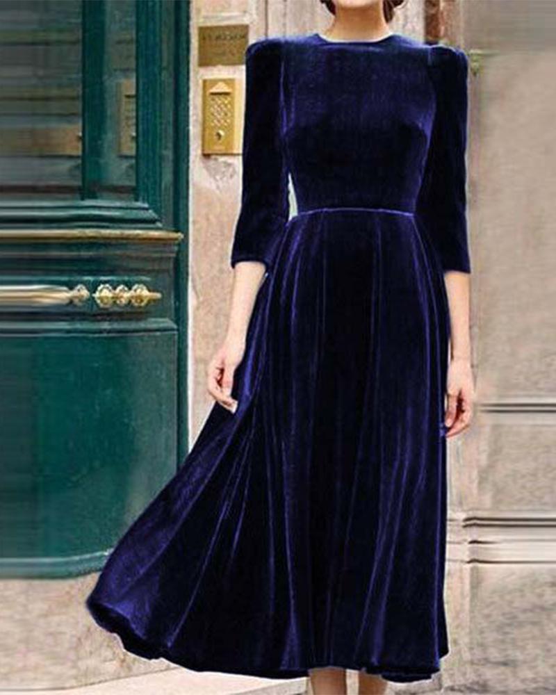 

Solid Velvet Sheath Maxi Dress, Blue
