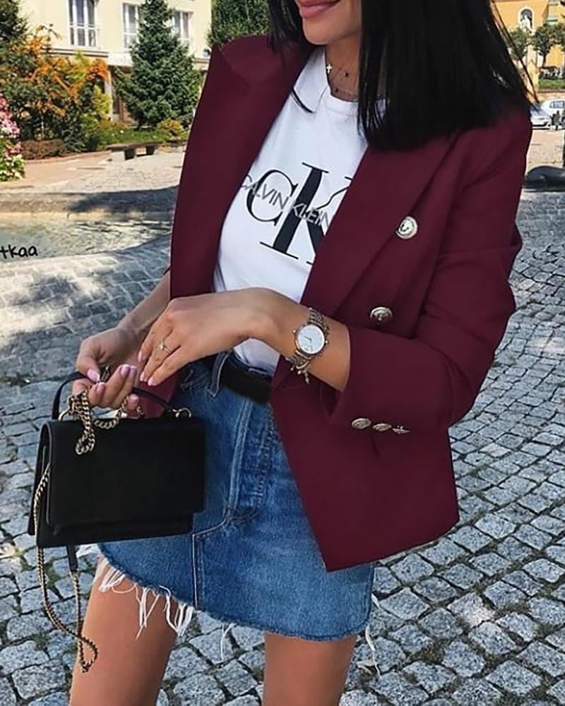 

Solid Double Breasted Long Sleeve Blazer Coat, Dark red