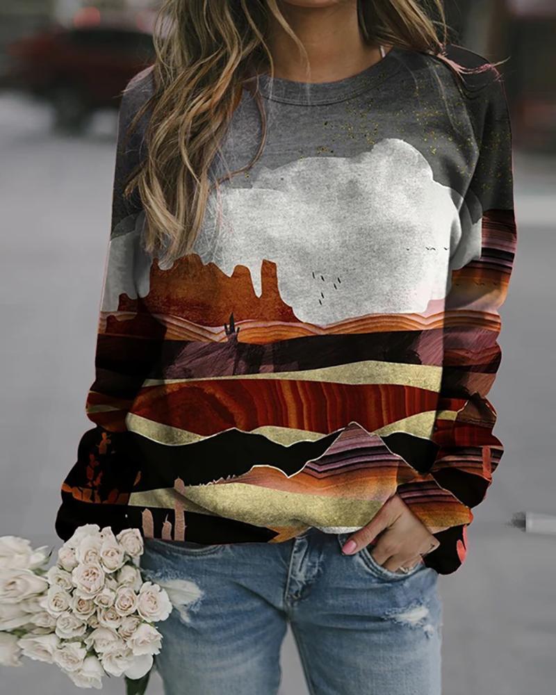 

Long Sleeve Landscape Print Sweatshirt, Style12