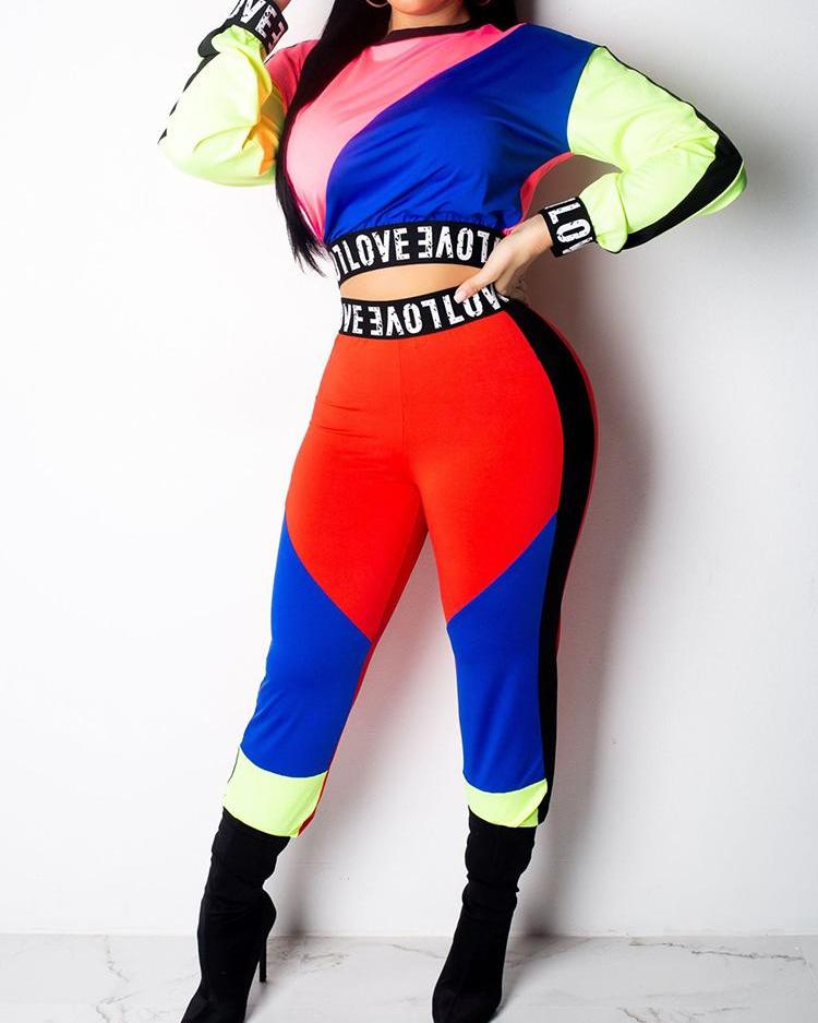 

Colorblock Letter Tape Insert Top & Pant Sets, Multicolor