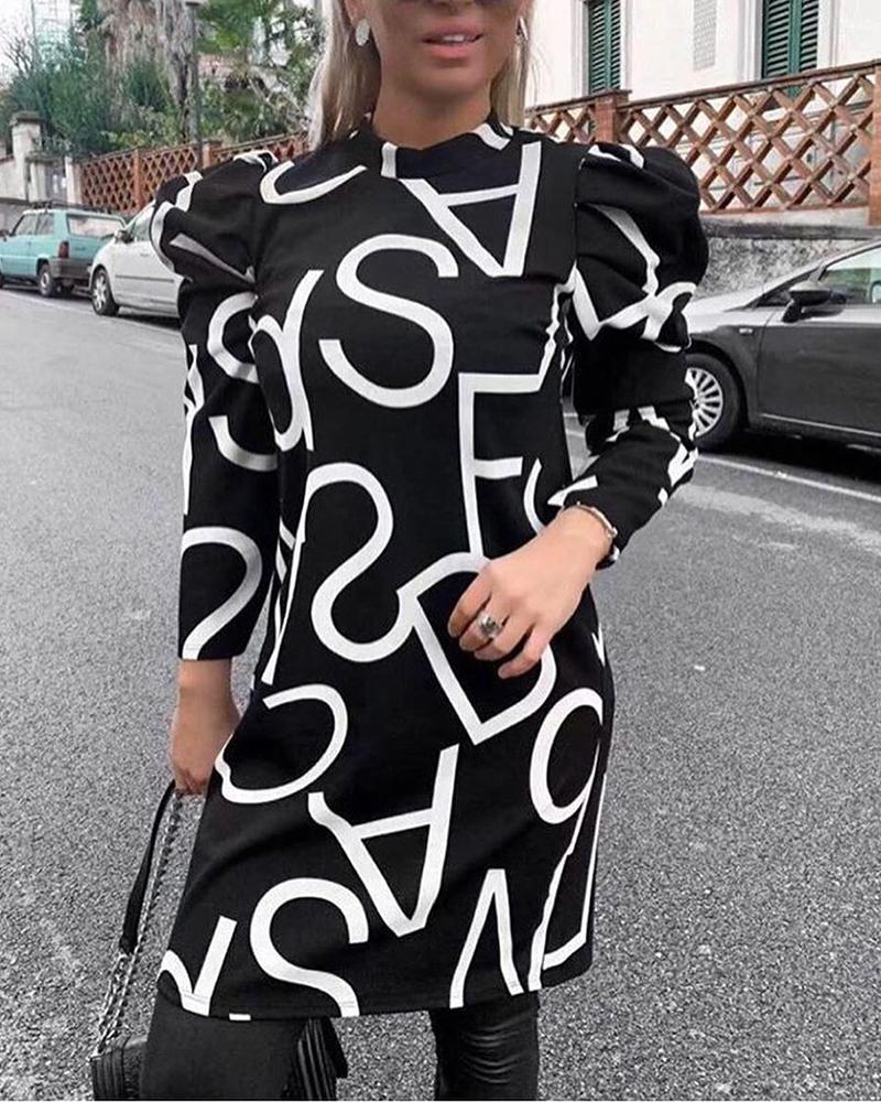 

Alphabet Print Mini Dress, Black