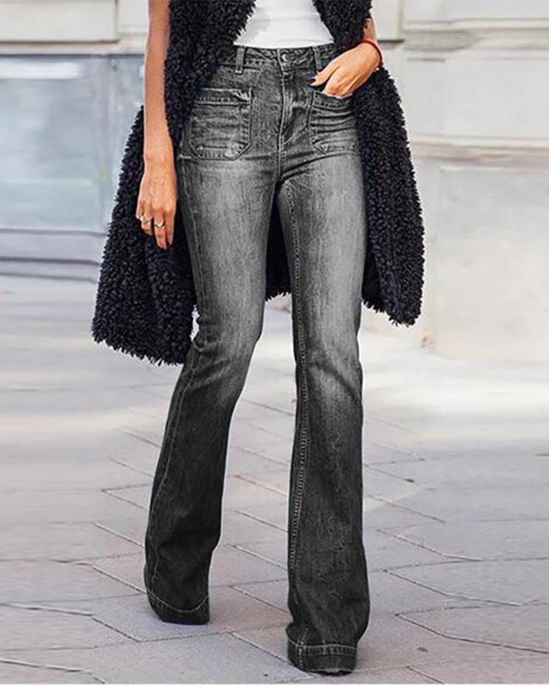 

High Waist Pocket Design Jeans, Black