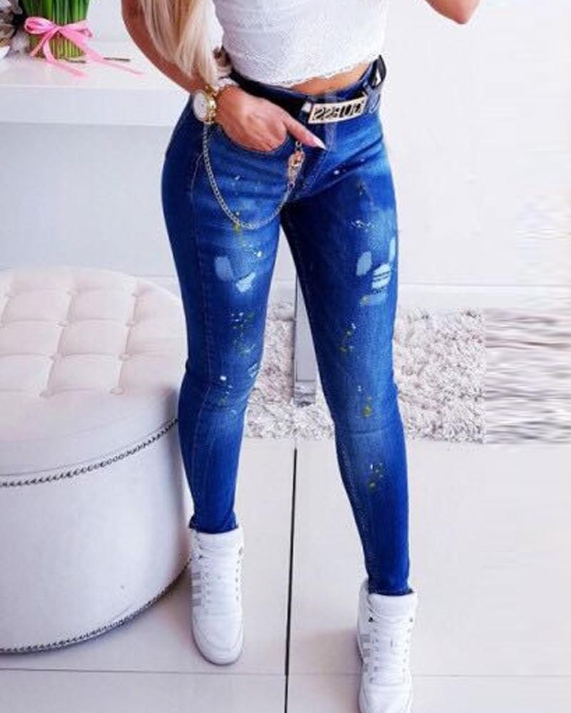 

Splatter Ink Distressed Jeans, Blue