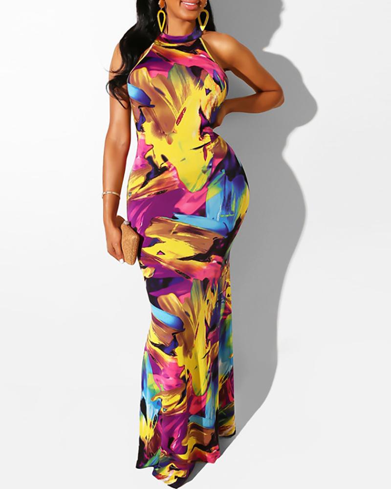 

Tie Dye Print Halter Maxi Dress, Multicolor