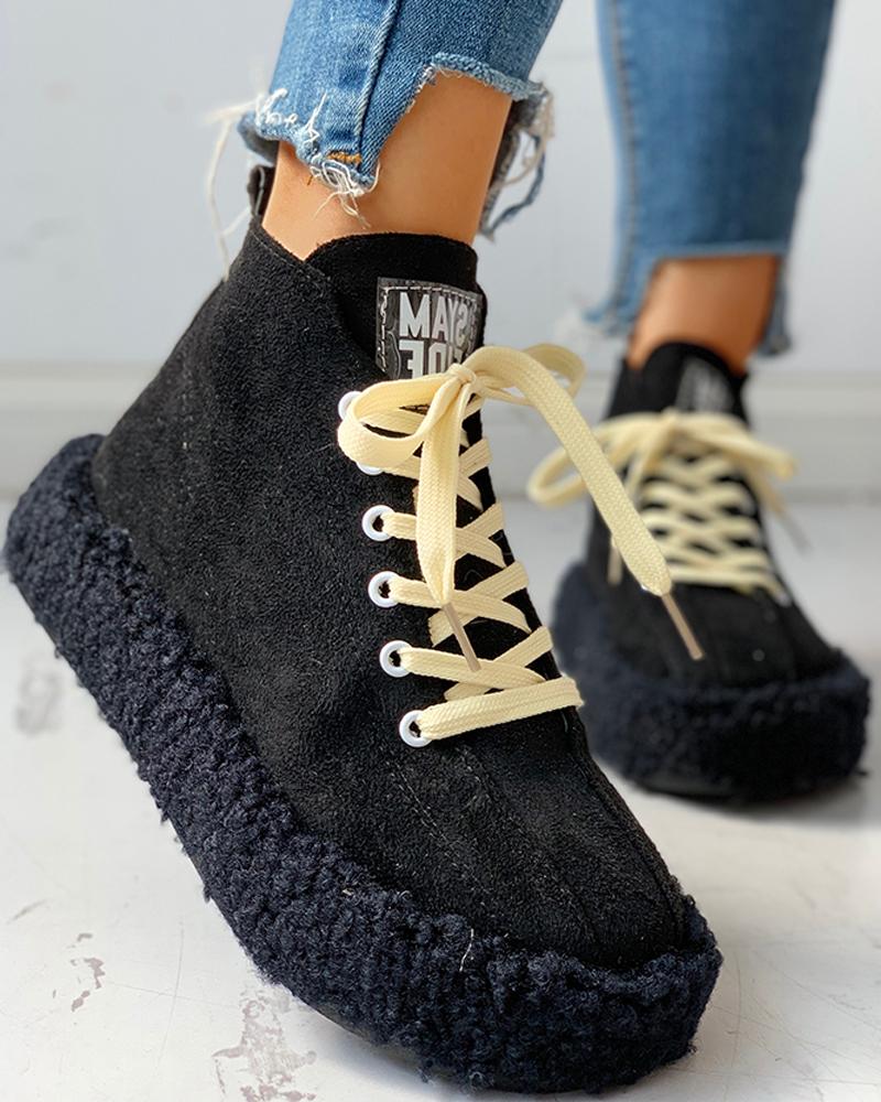 

Fluffy Leopard Lace-Up Low Top Sneakers, Black