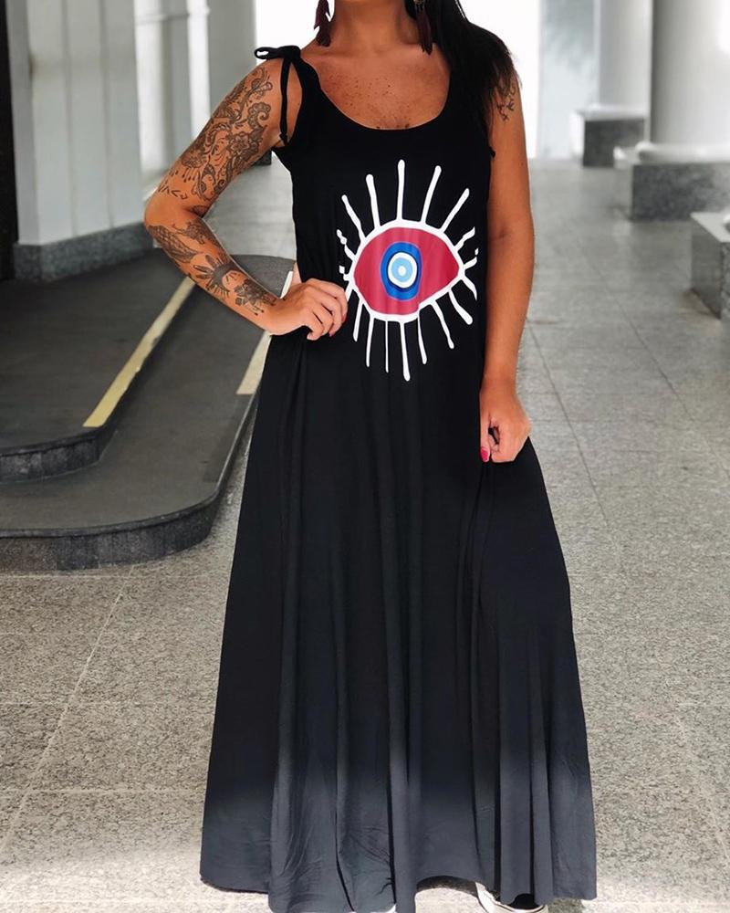 

Abstract Eye Print Tied Strap Maxi Dress, Black