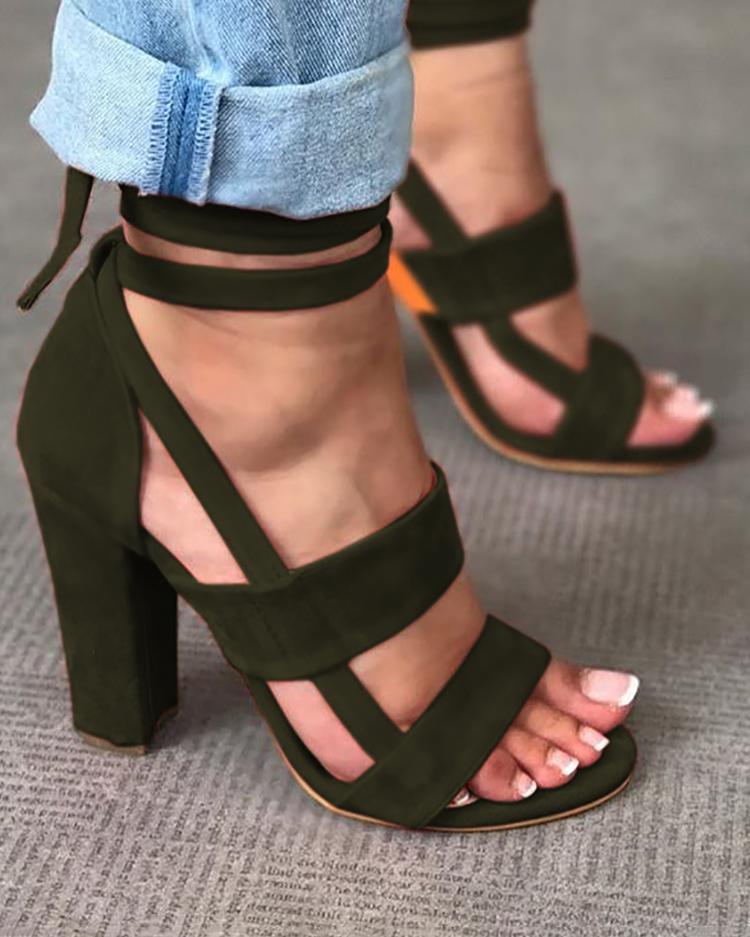 

Fashion Solid Color Chunky Heeled Sandals, Green