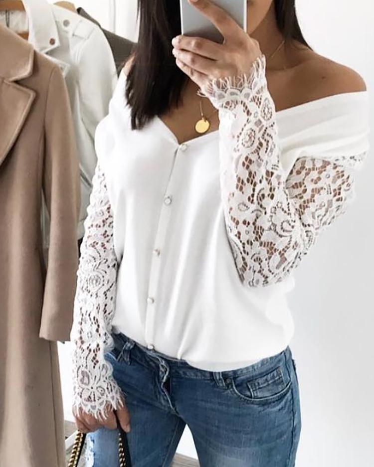 

Eyelash Lace Sleeve Off Shoulder Blouse, White