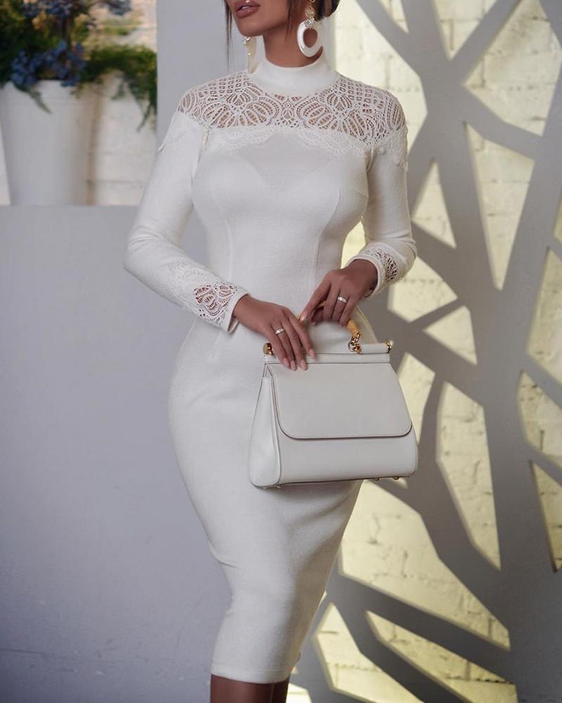 

Lace Patchwork Long sleeve Dress, White