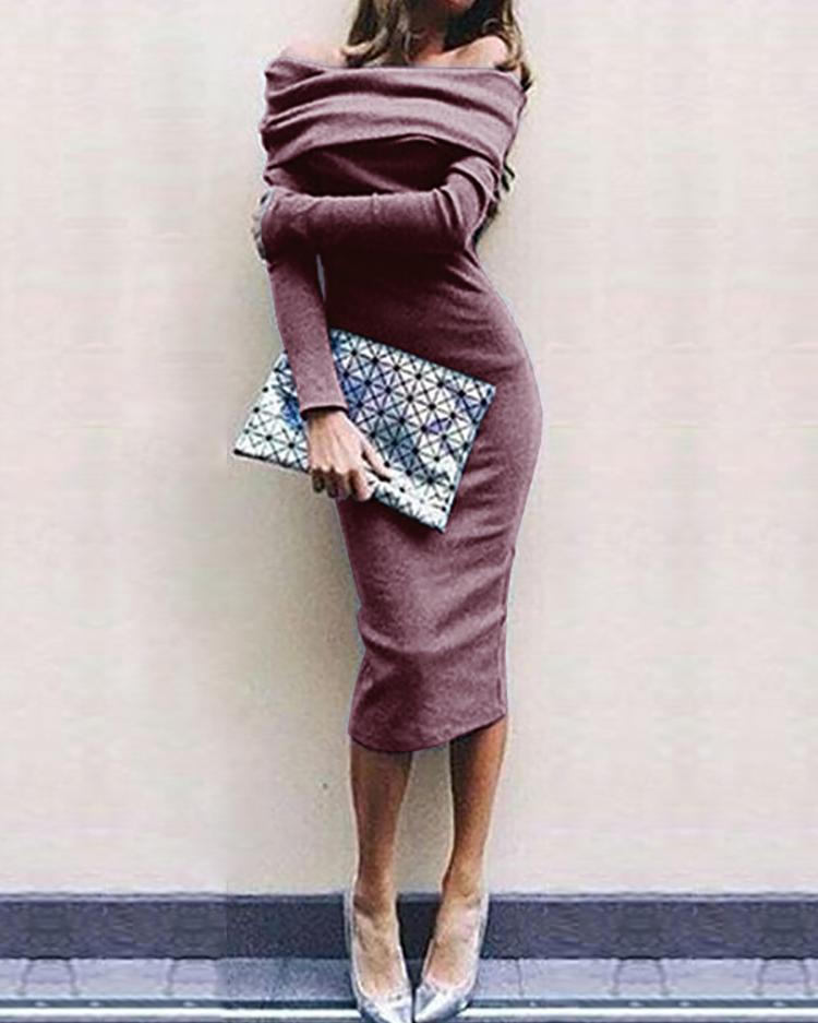 

Sexy Off Shoulder Slim Fit Midi Dress, Purple
