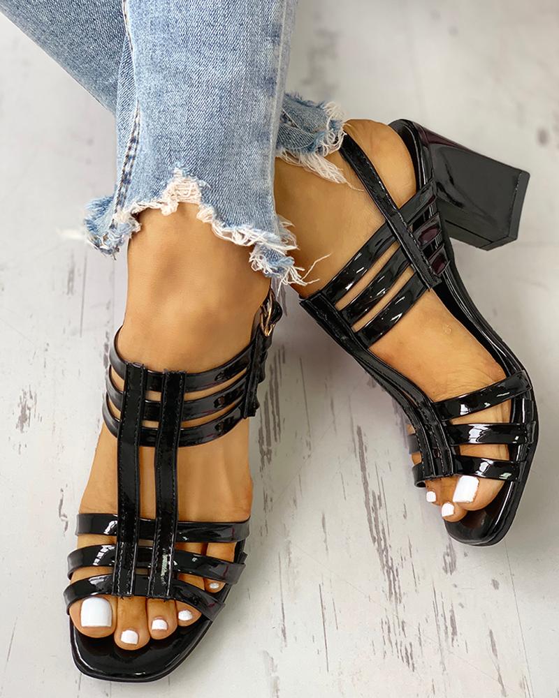 

Ankle Buckled Multi-Strap Chunky Sandals, Black