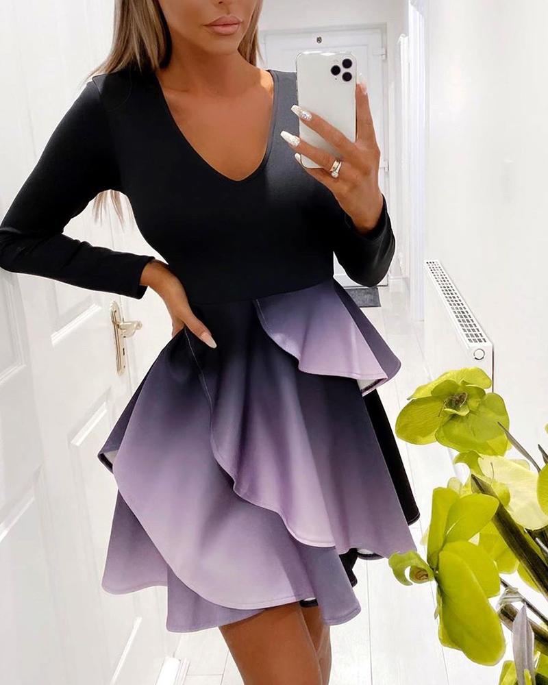 

Dip Dyed Ruffle Mini Dress, Black
