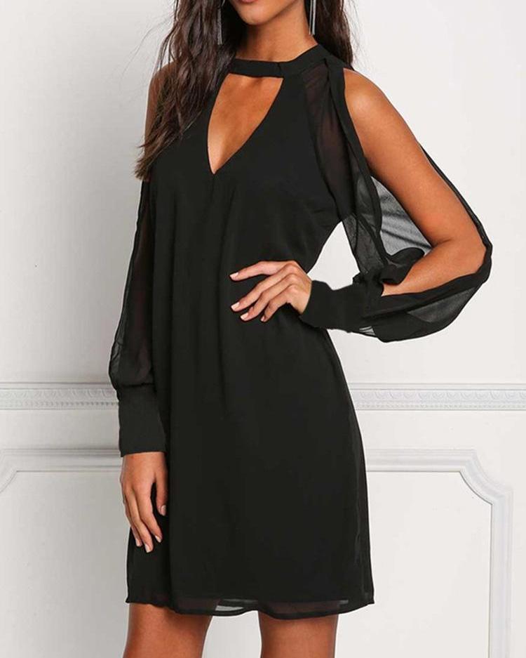 

Mesh Slit Sleeve Cut Out Shift Dress, Black