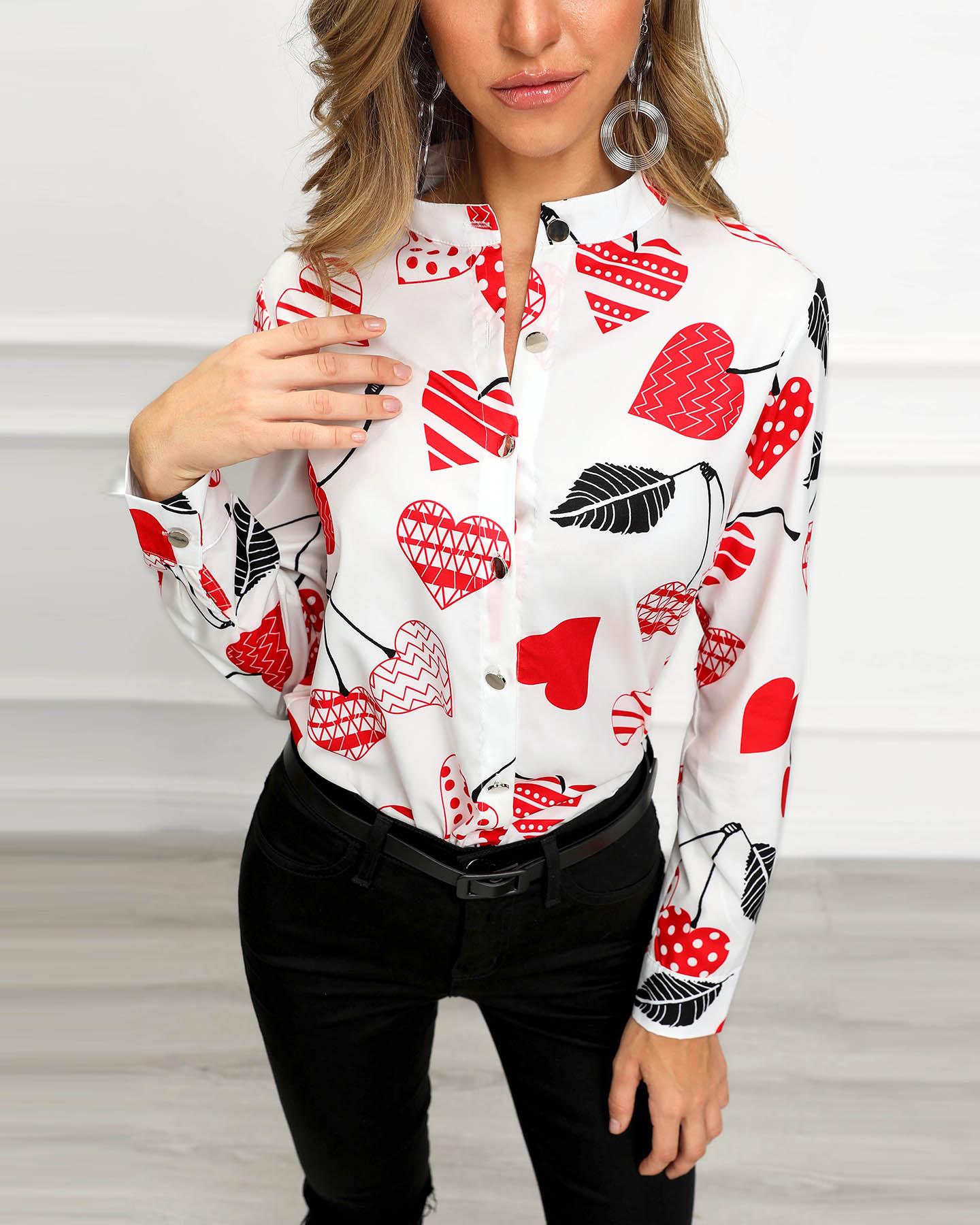 

Long Sleeve Cherry Print Casual Shirt, White