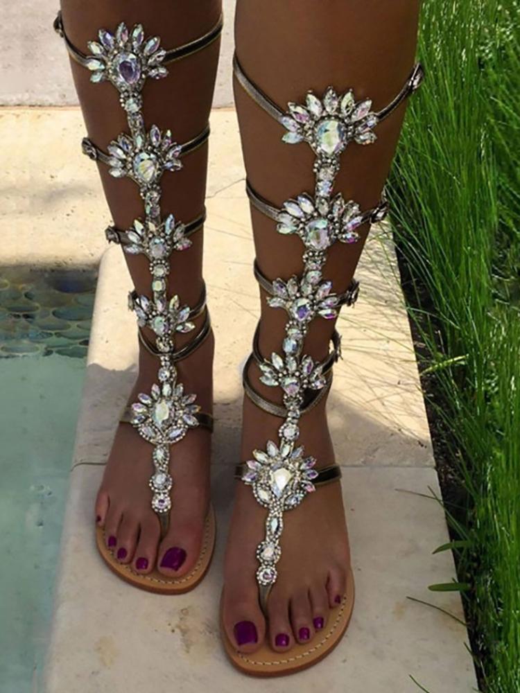 

Shiny Bandage Toe Post Gladiator Sandals, Gold