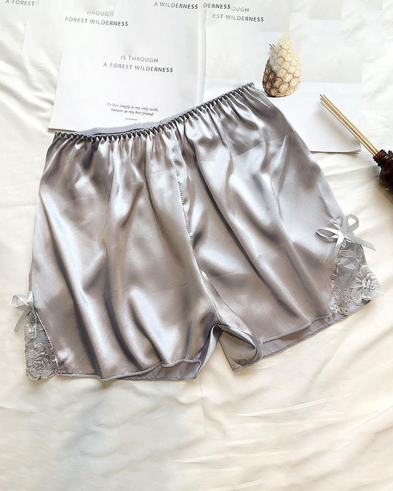 

Lace Trim Satin Shorts, Gray