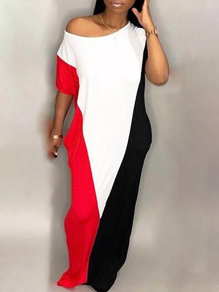 

Trendy Color Block Splicing Maxi Casual Dress