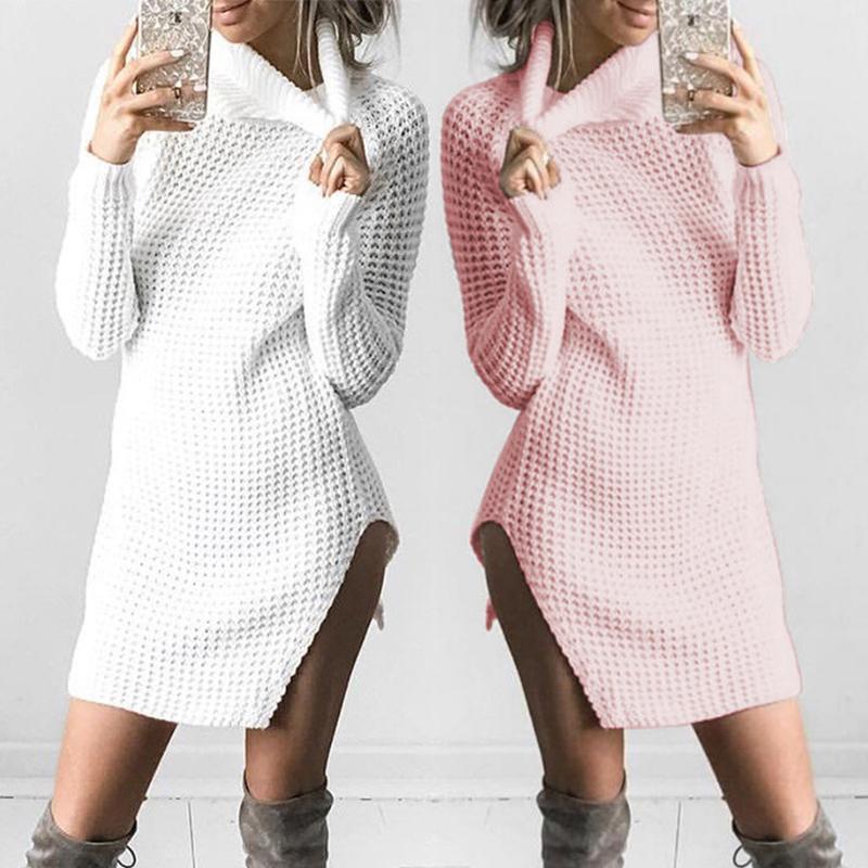 

Cozy High Neck Side Split Longline Sweater, Black