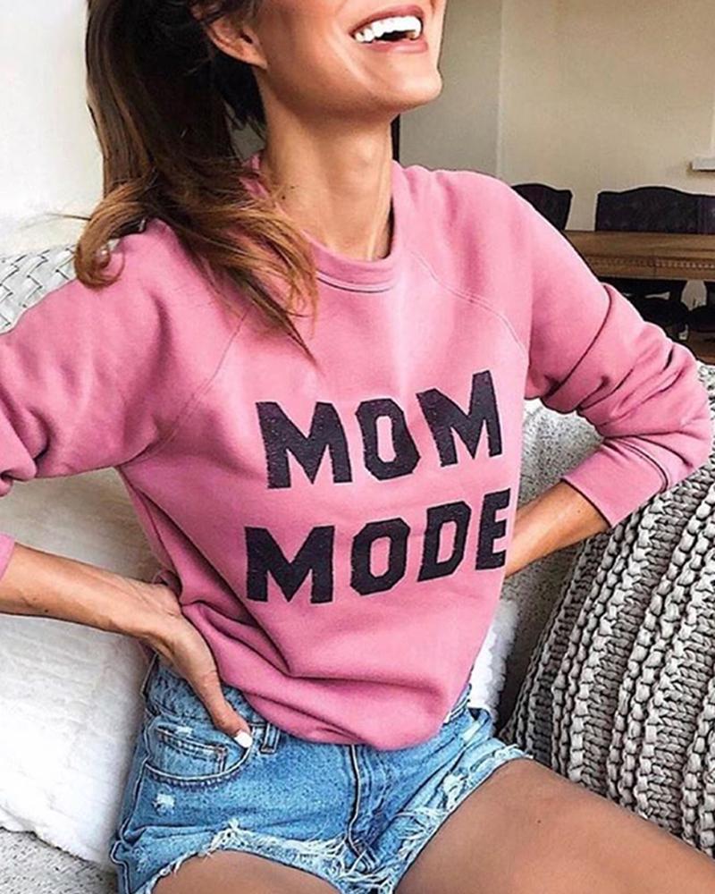

Letter Print Round Neck Casual Sweatshirt, Pink