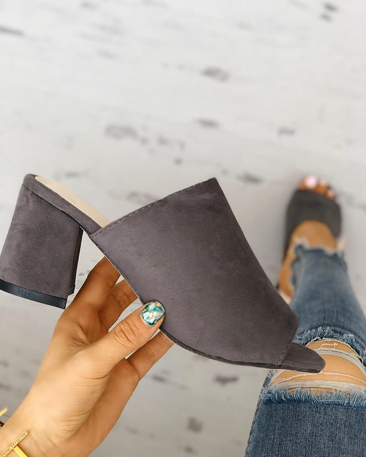 

Solid Velvet Peep Toe Chunky Heeled Sandals, Gray