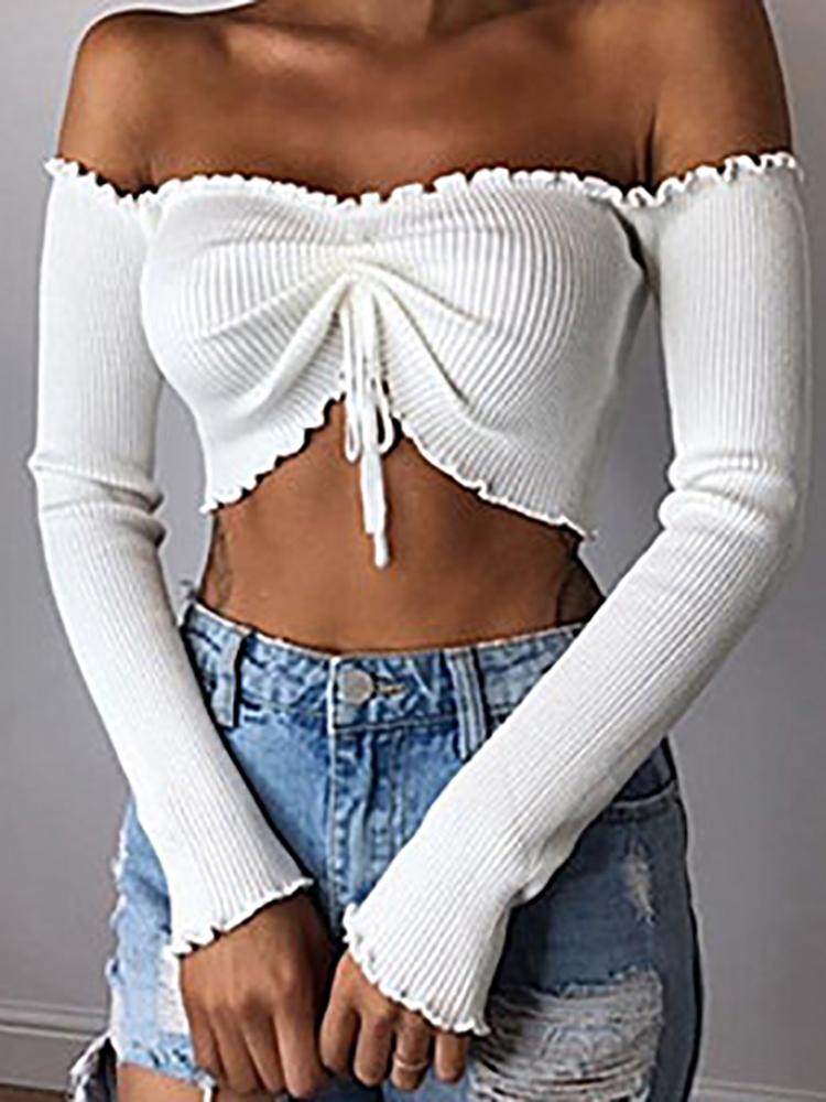 

Sexy Ruched Off Shoulder Crop Top, White