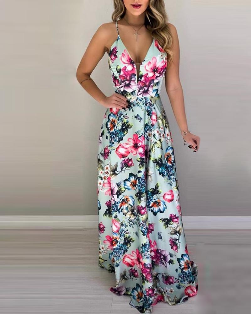 

Floral Print Spaghetti Strap Maxi Dress, Multicolor