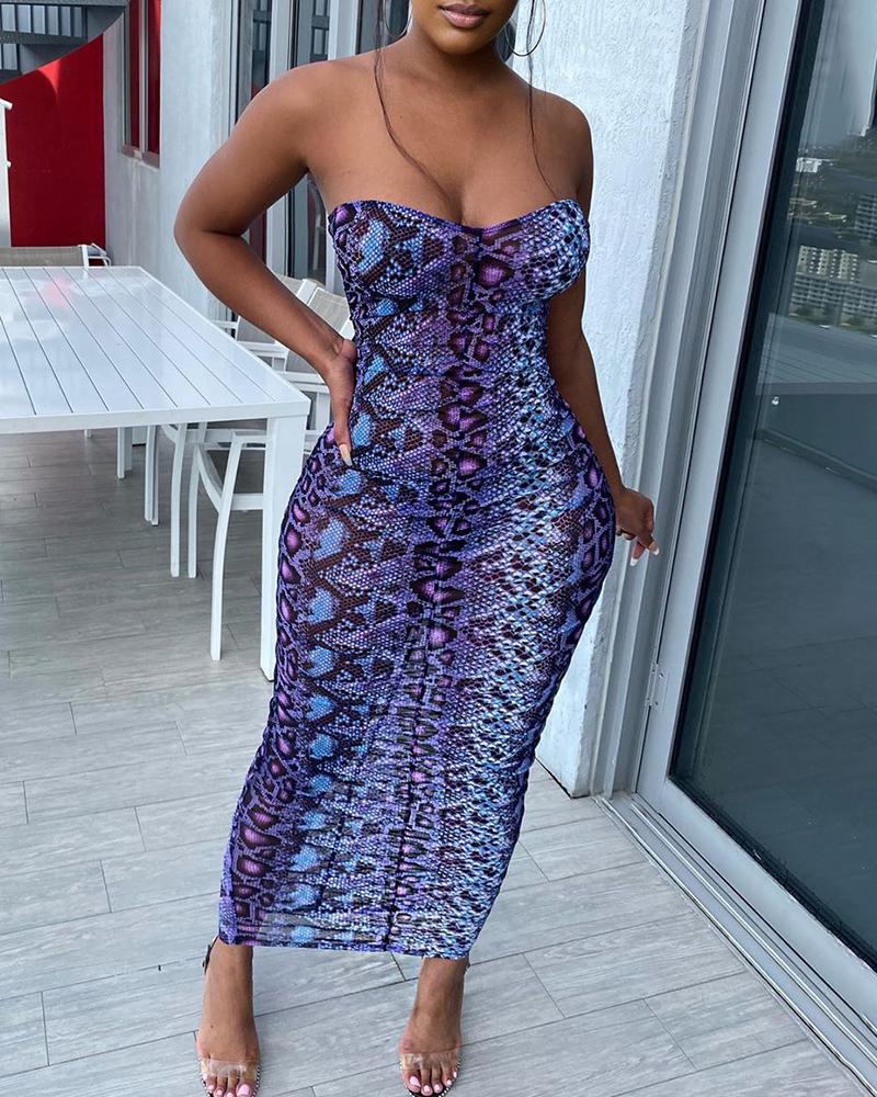 

Snakeskin Bandeau Maxi Dress, Blue