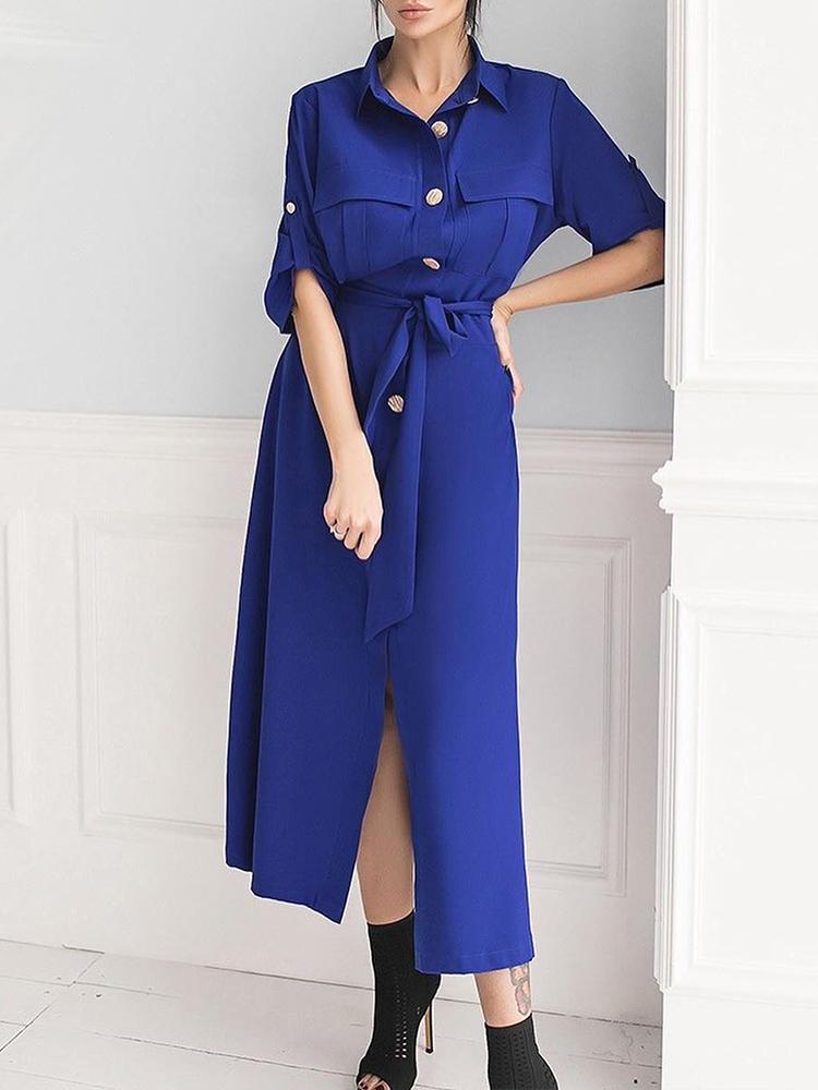 

Long Sleeve Buttoned Casual Shirt Dress